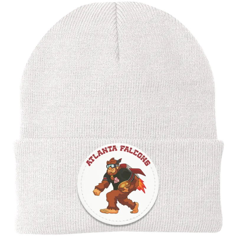 Atlanta Falcons white knit beanie Sasquatch Sunday graphic