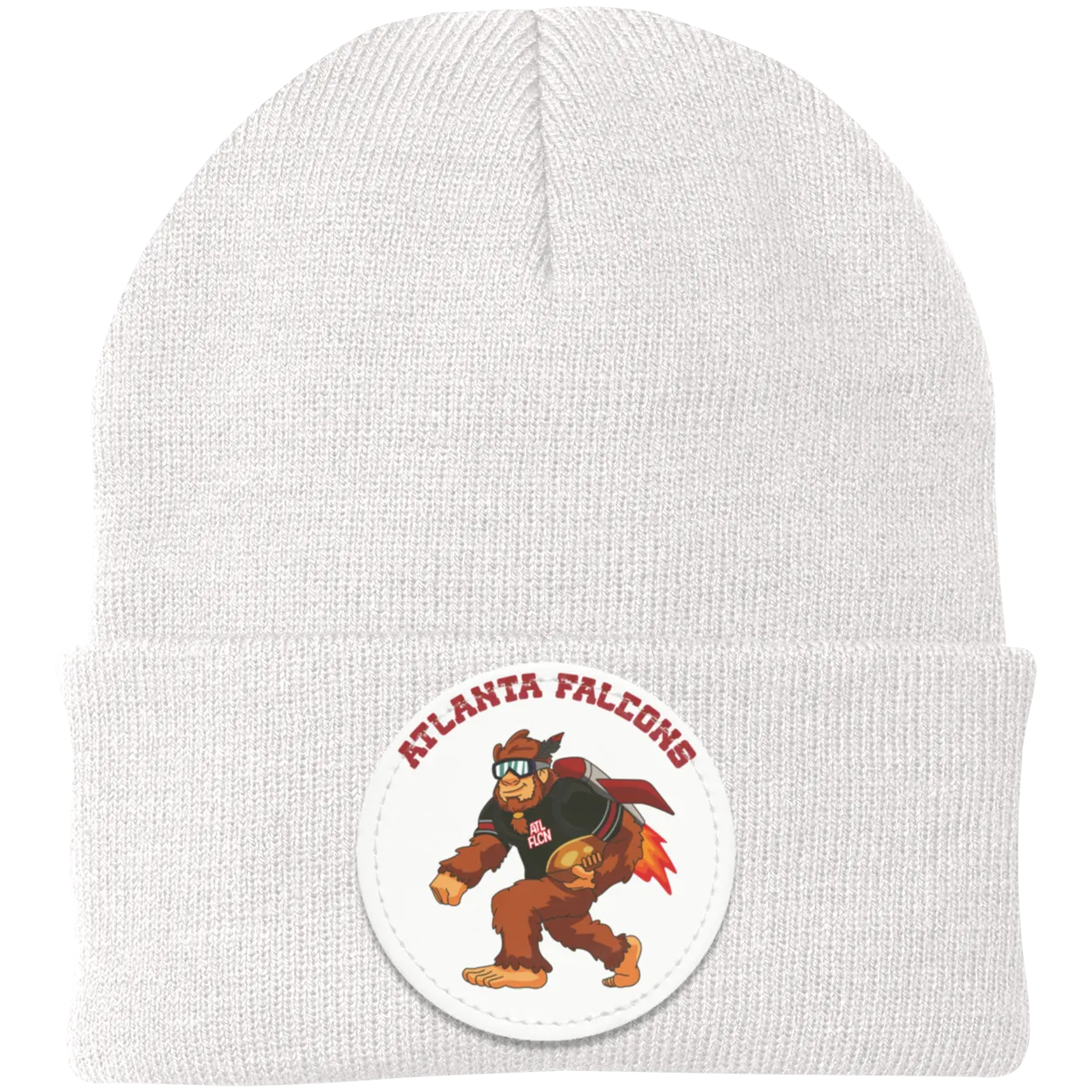 Atlanta Falcons white knit beanie Sasquatch Sunday graphic