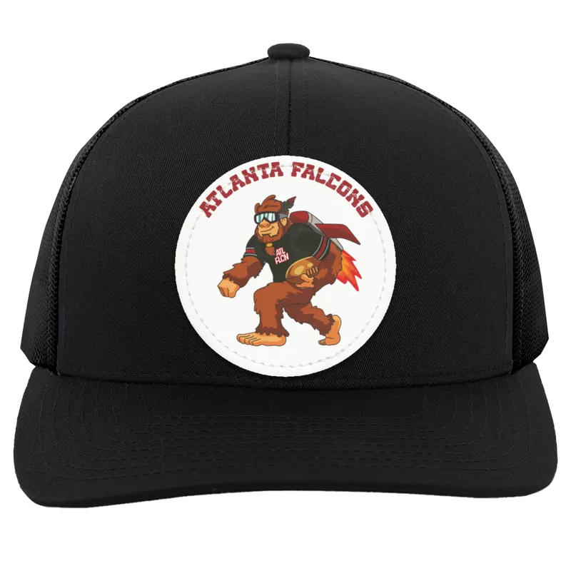 Atlanta Falcons black trucker snap-back Sasquatch Sunday graphic vegan patch