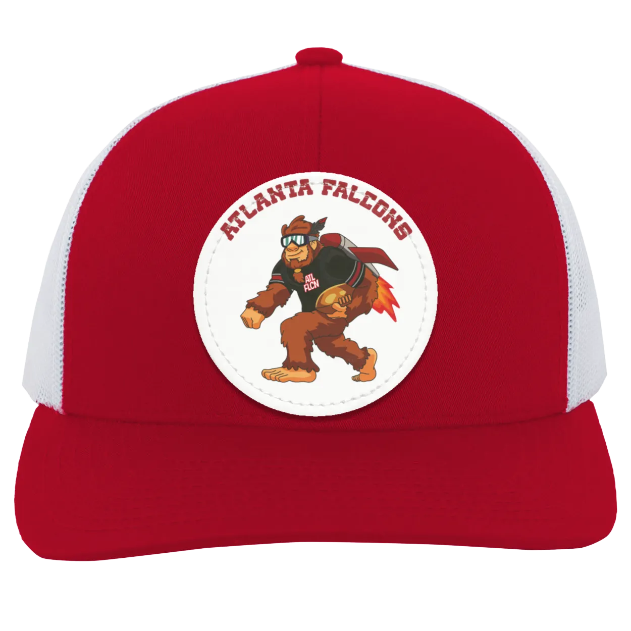 Atlanta Falcons red trucker snap-back Sasquatch Sunday graphic vegan patch
