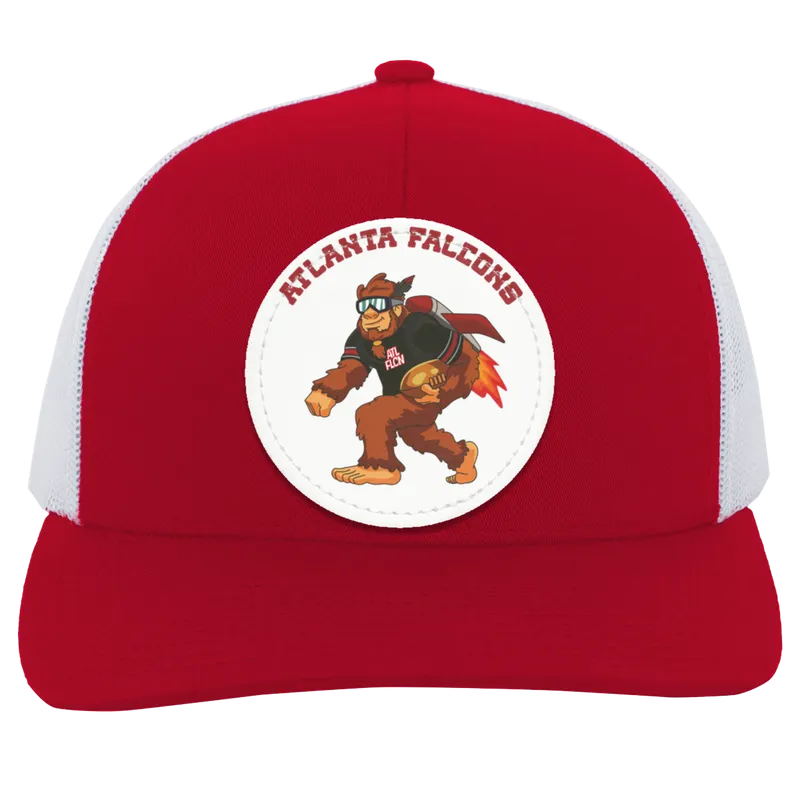 Atlanta Falcons red trucker snap-back Sasquatch Sunday graphic vegan patch