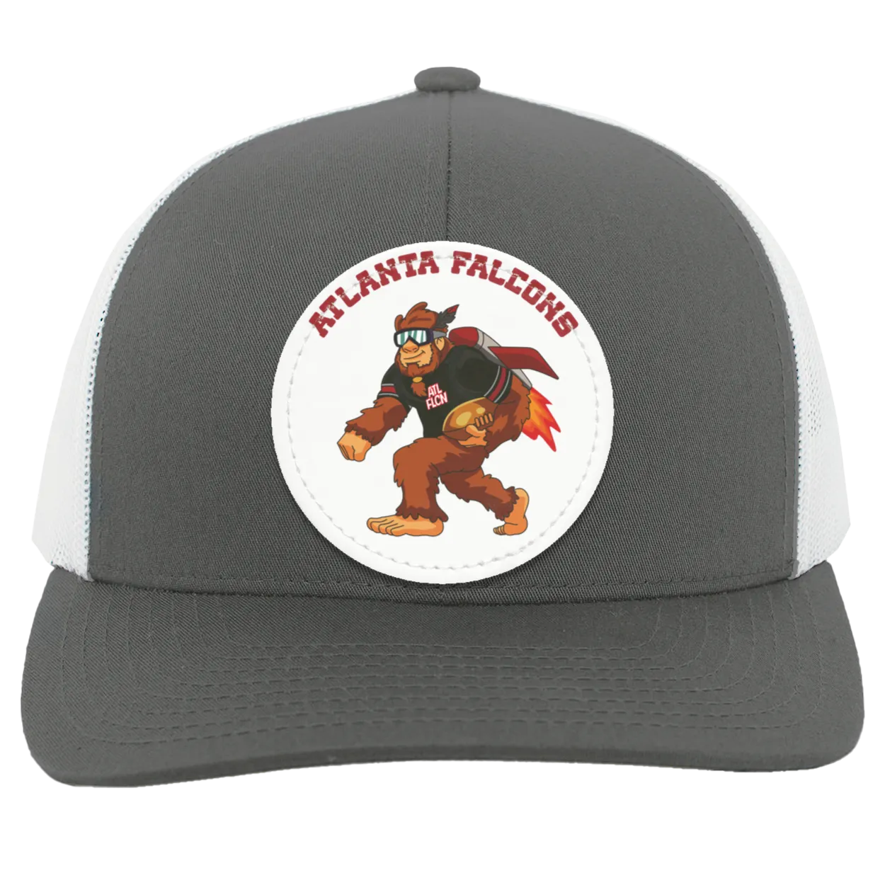 Atlanta Falcons silver trucker snap-back Sasquatch Sunday graphic vegan patch